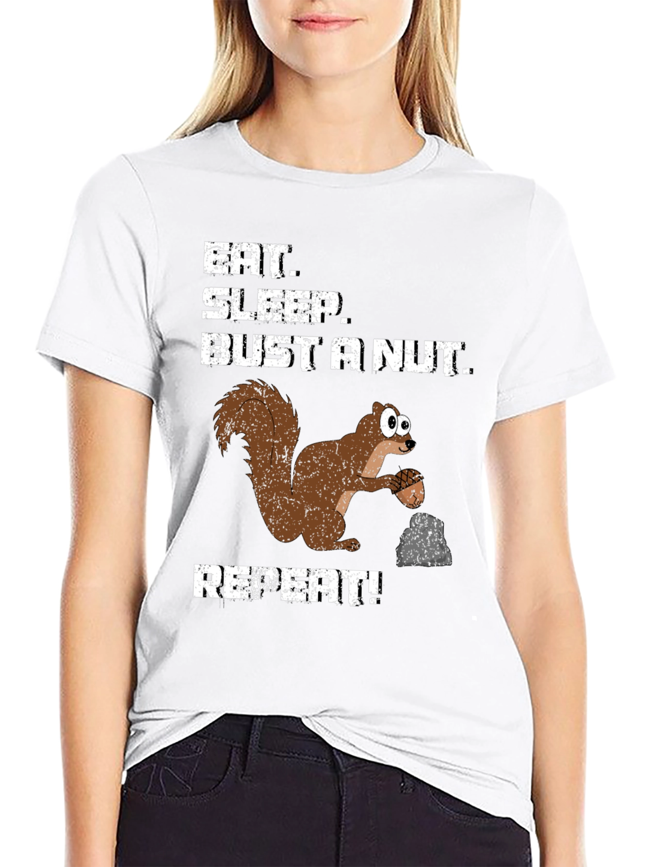 Black Eat Sleep Bust a Nut Squirrel T-Shirt Funny Humor Tee view 9