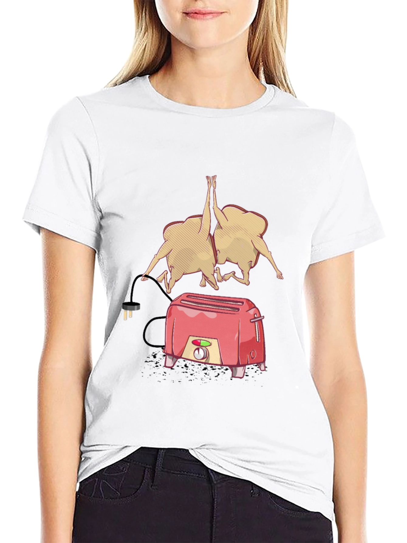 Black Funny Toaster & Toast T-Shirt - Black Cotton Tee view 9