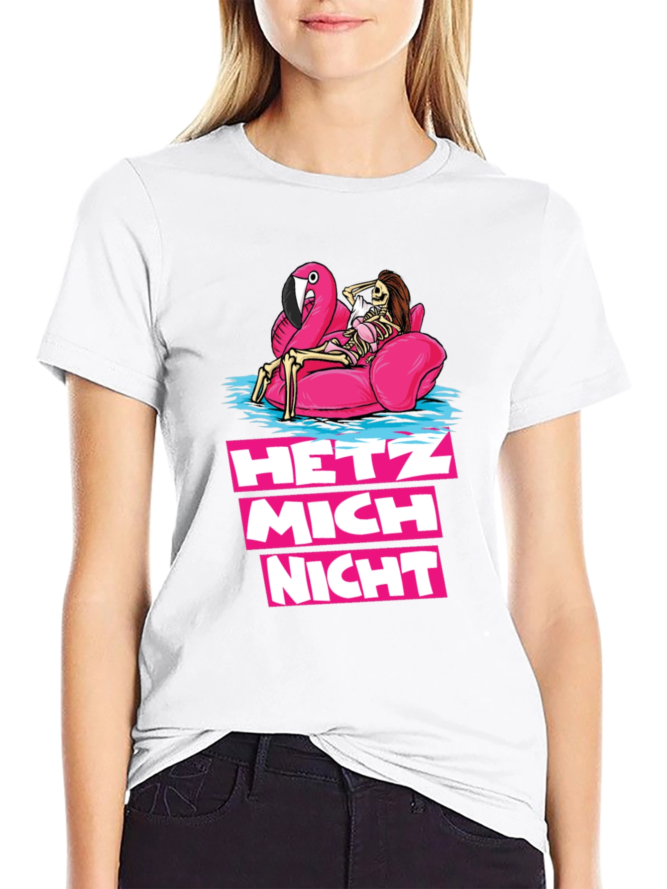 Black Hetz Mich Nicht Skeleton Flamingo T-Shirt view 9