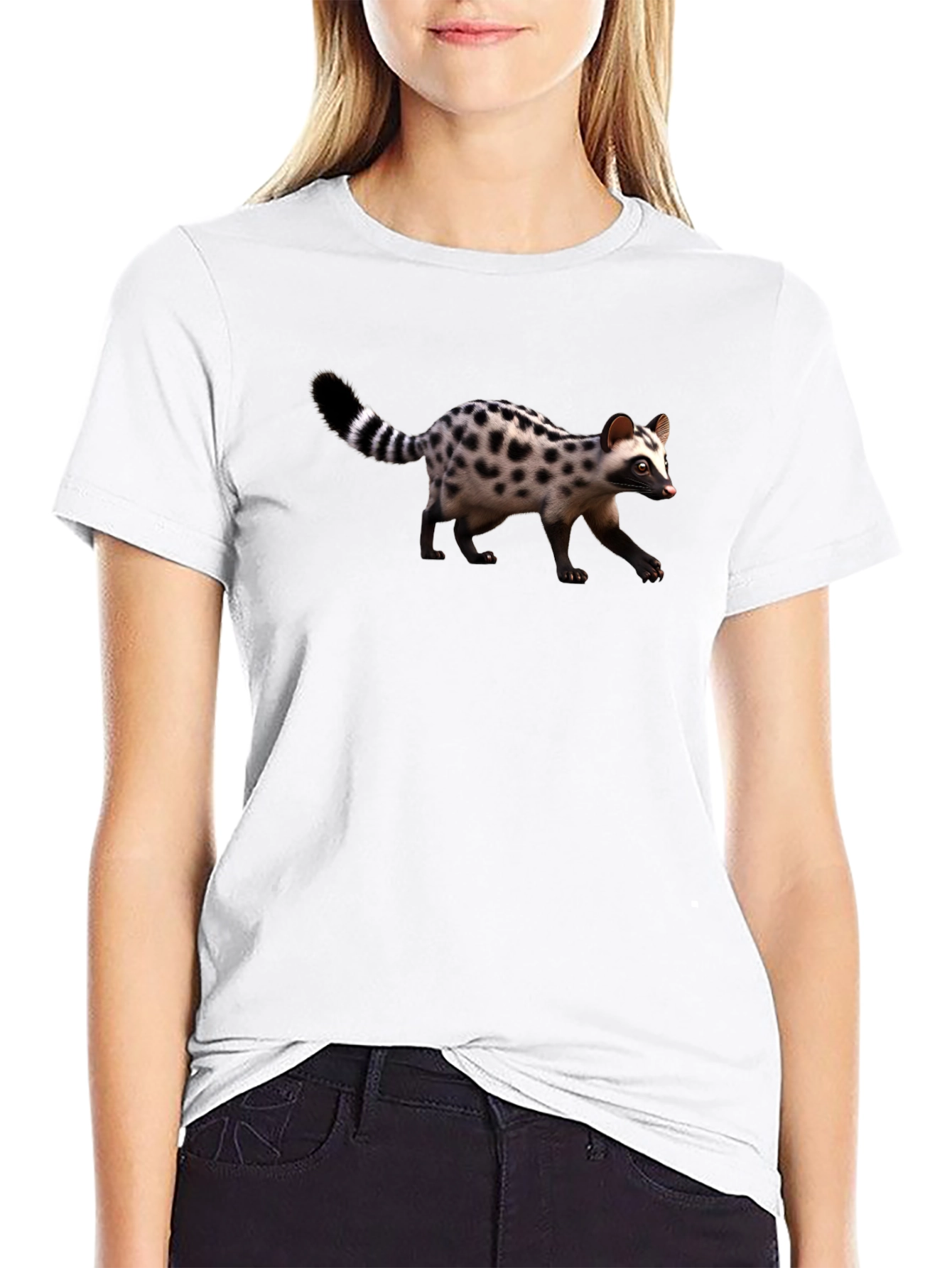 Black Black T-Shirt with Civet Print view 9