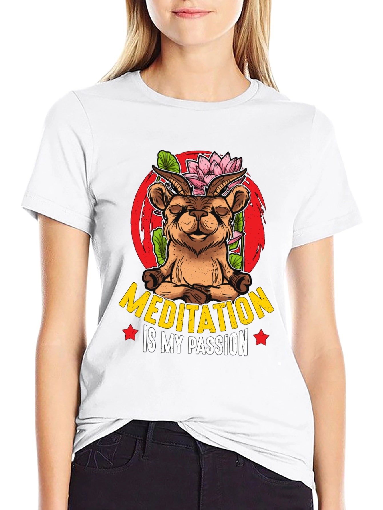 Black Meditation Goat T-Shirt - Unisex Design view 9
