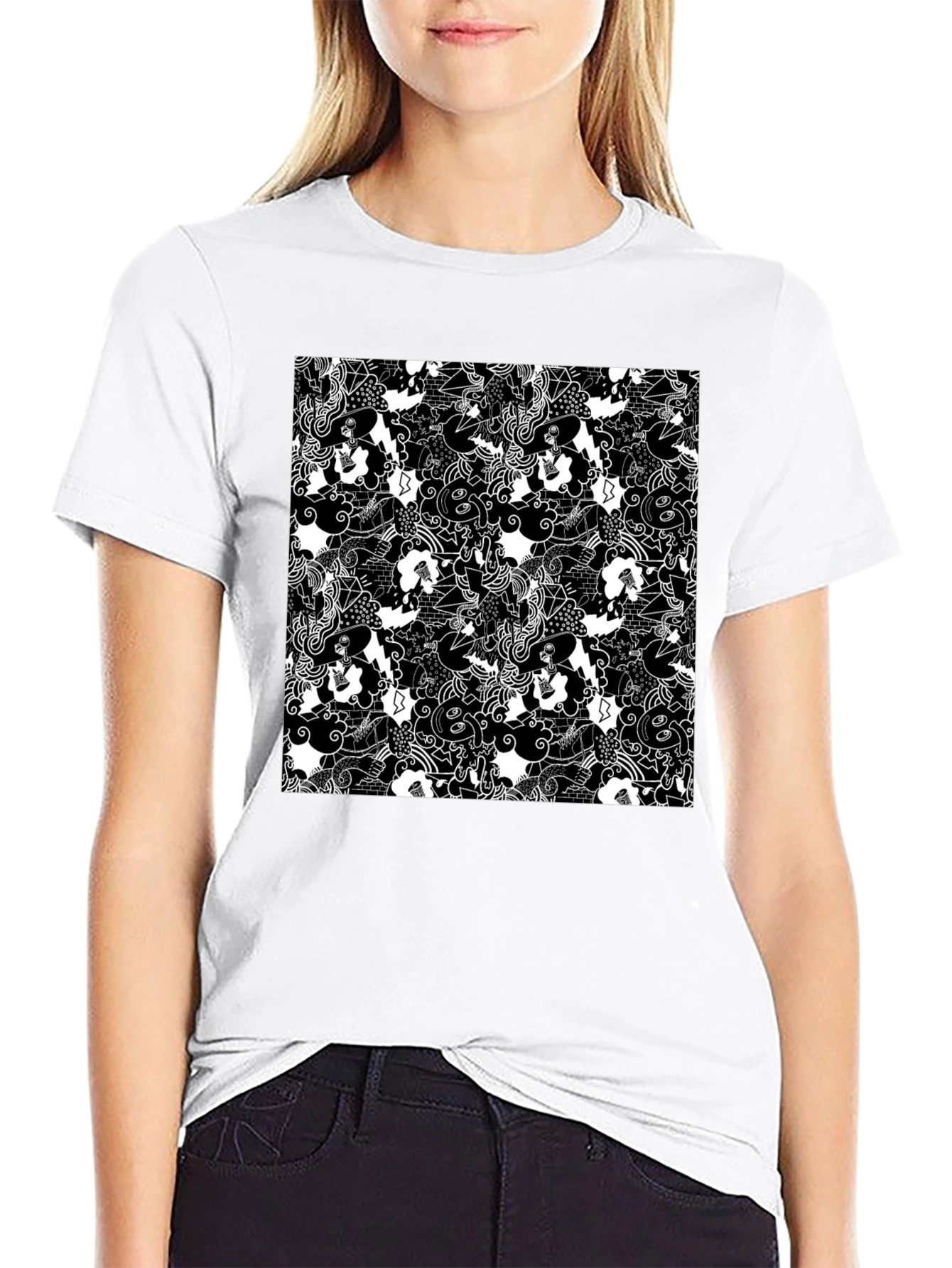 Black Abstract Pattern Black T-Shirt view 9