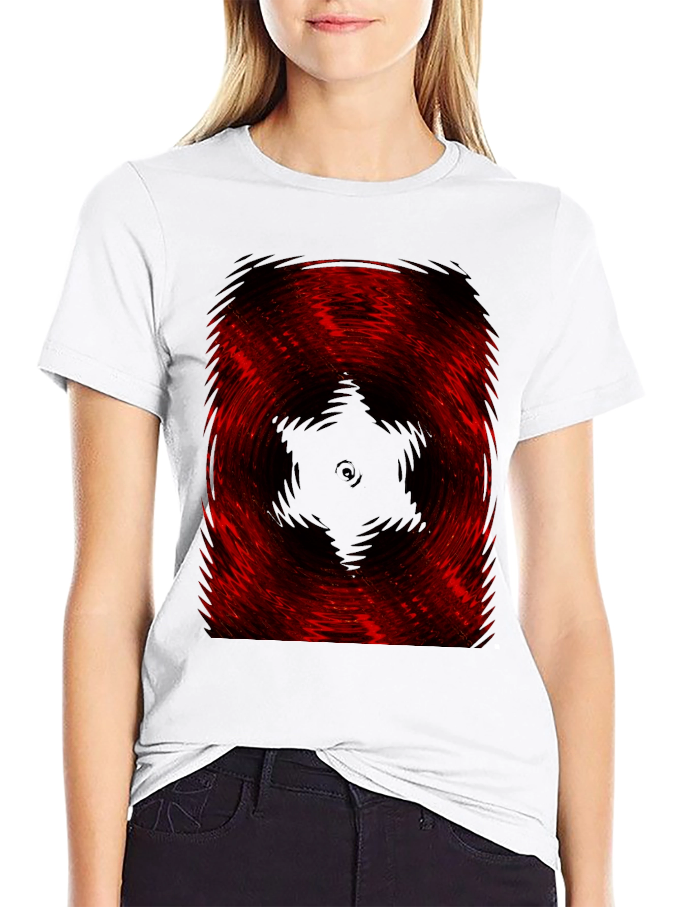 Black Abstract Red & Black Swirl Graphic Tee view 9