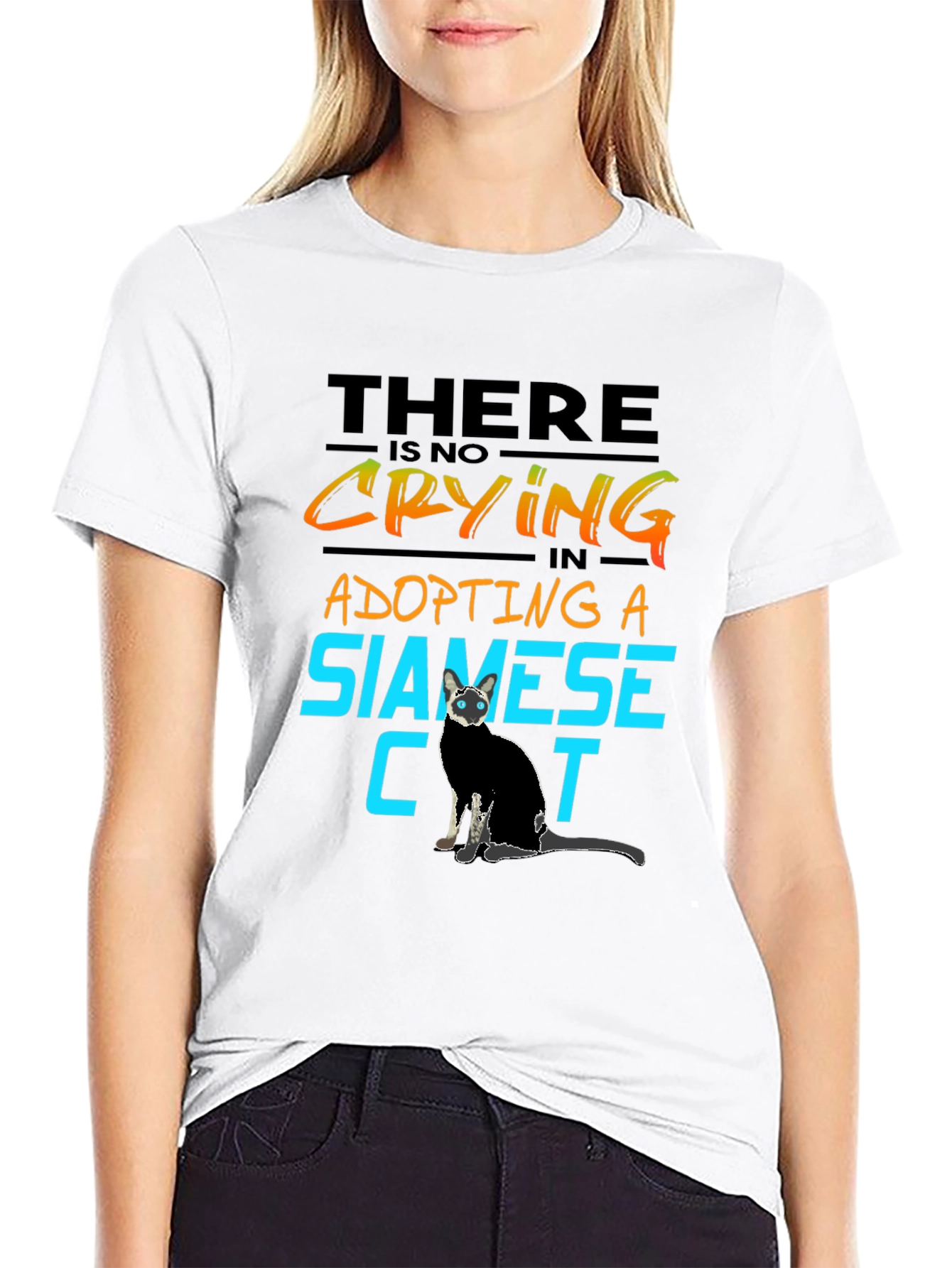 Black Siamese Cat Lover T-Shirt - No Crying in Adopting view 9