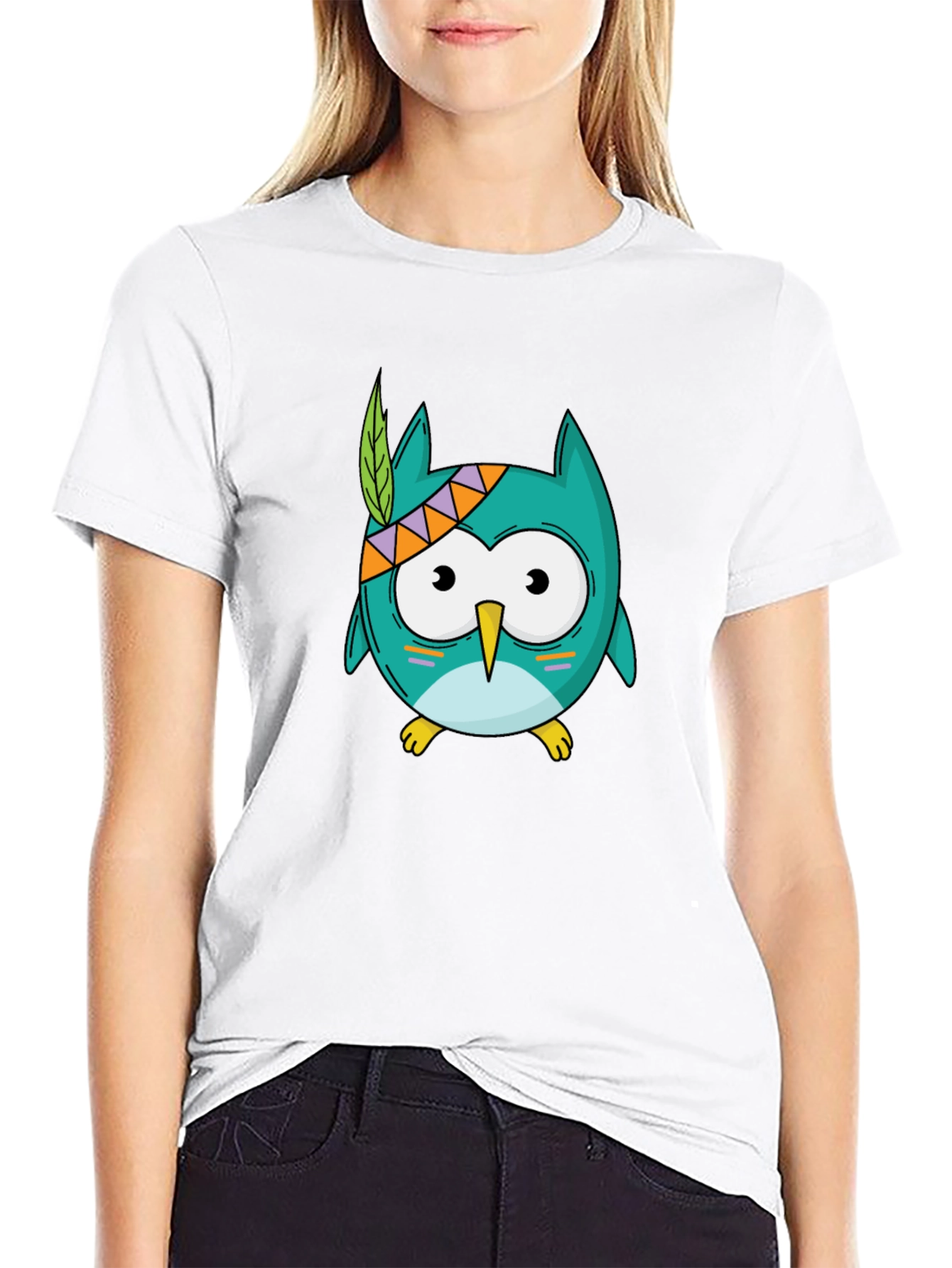 Black Cute Cartoon Owl T-Shirt - Black view 9