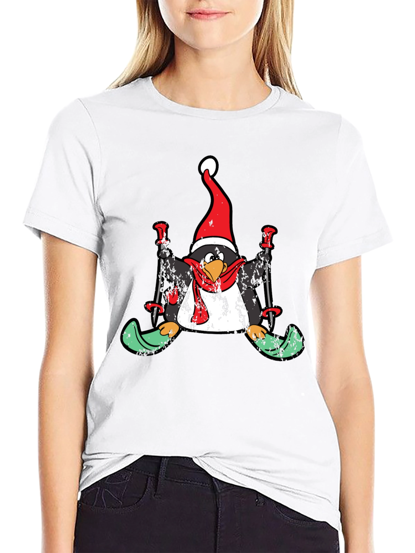 Black Penguin Skier Holiday T-Shirt view 9