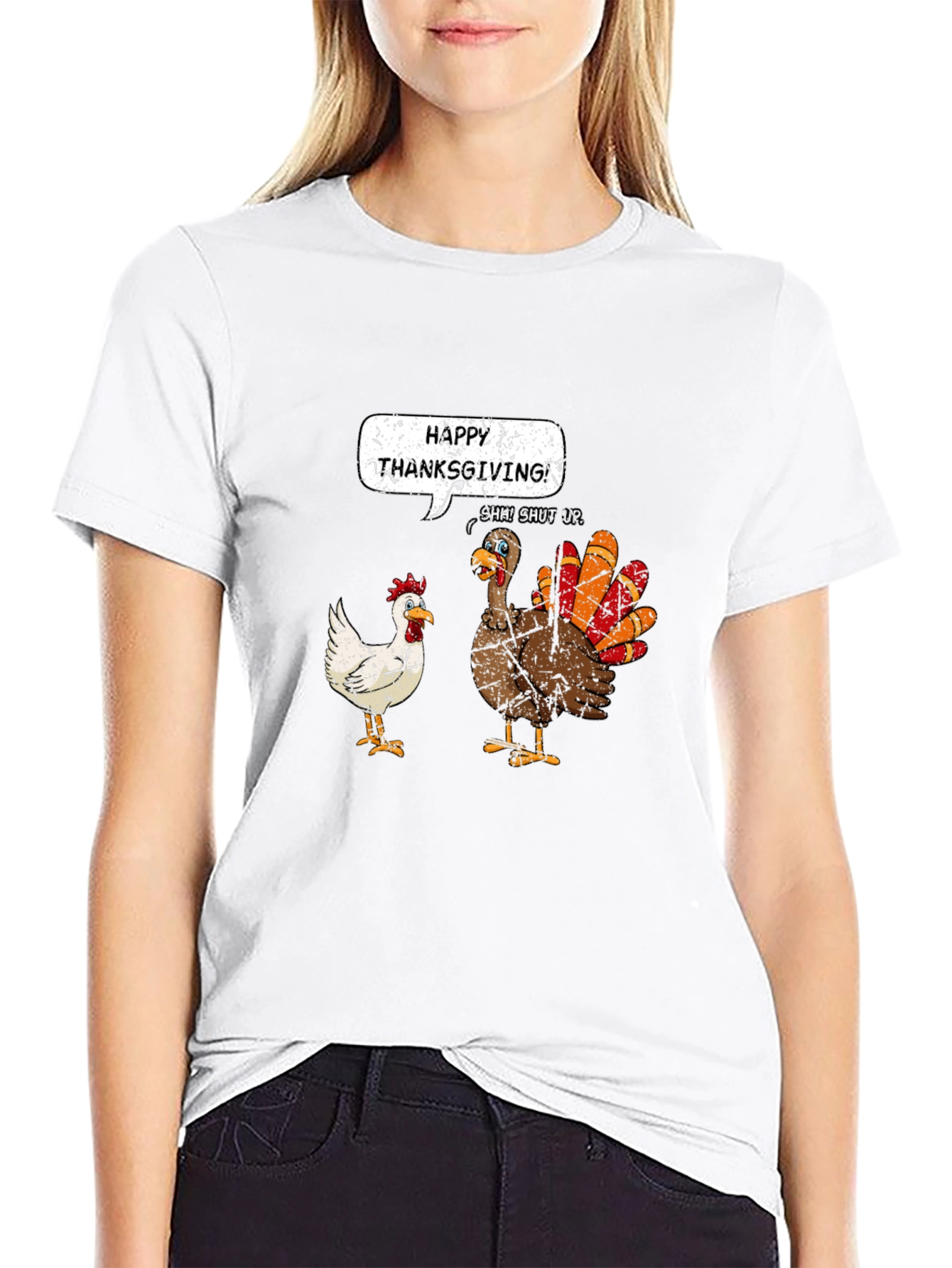 Black Happy Thanksgiving Funny Turkey T-Shirt view 9