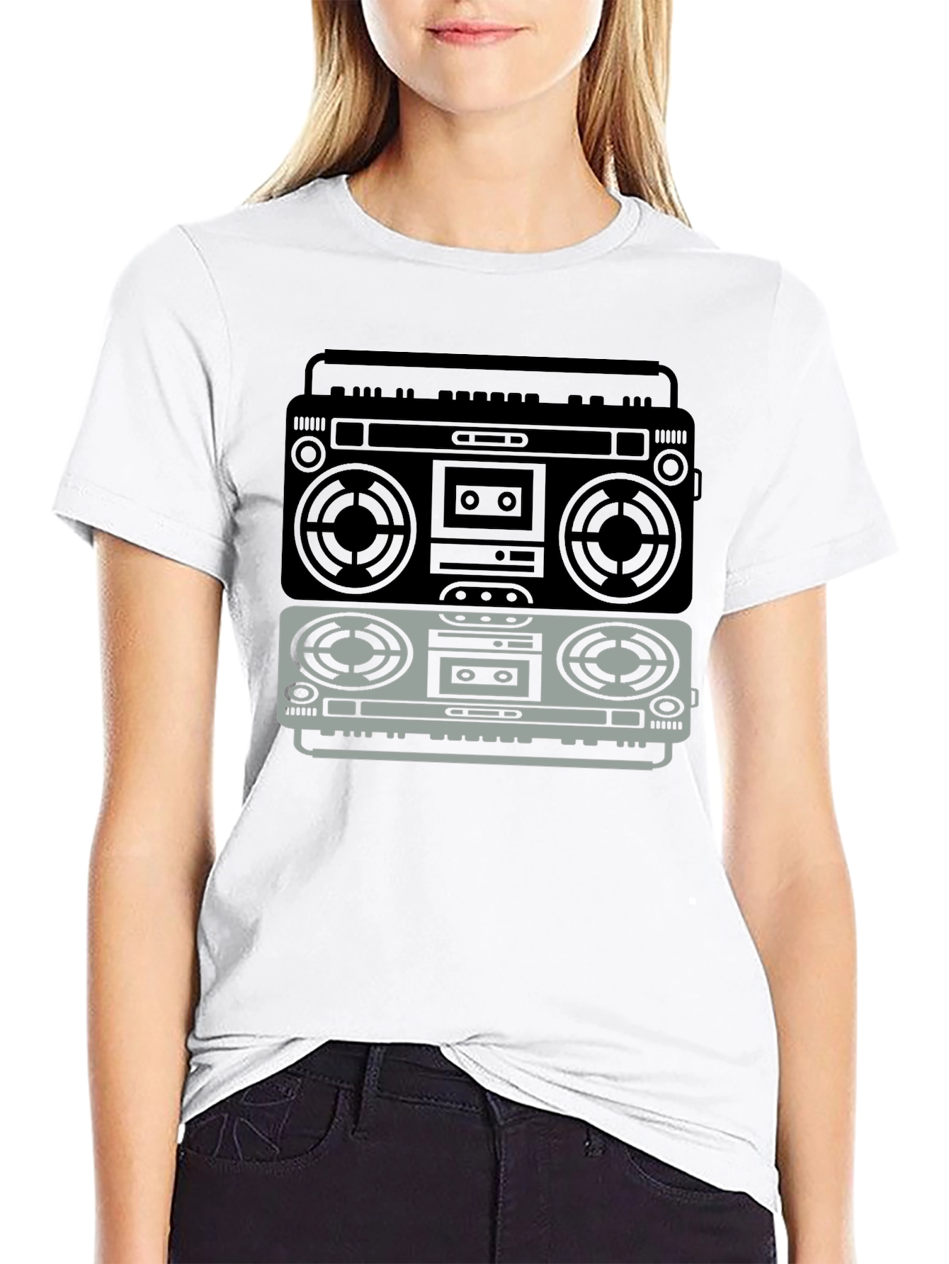 Black Retro Boombox Graphic T-Shirt - Vintage Music Lover Tee view 9