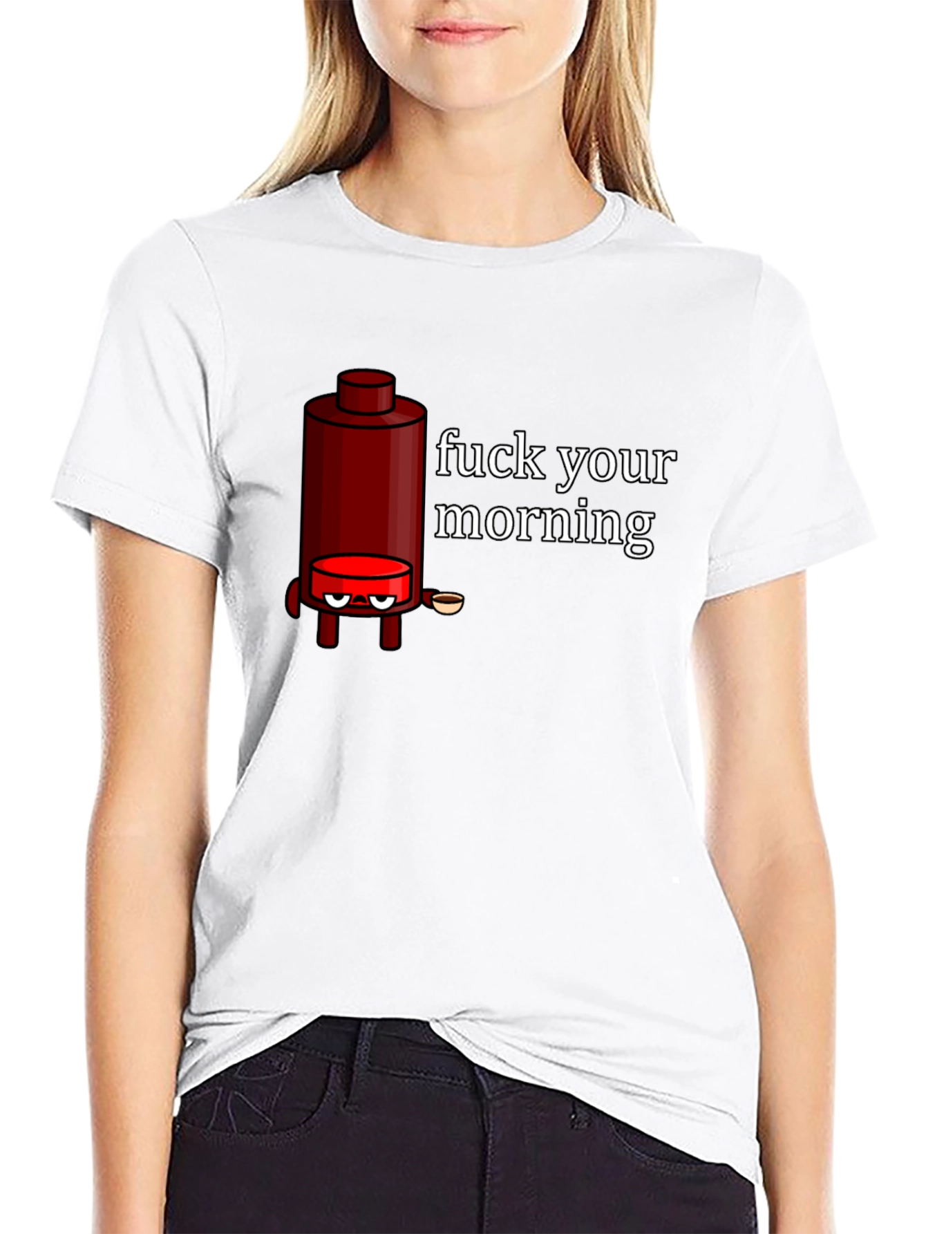 Black Funny Coffee Maker Graphic T-Shirt - "Fuck Your Morning" view 9