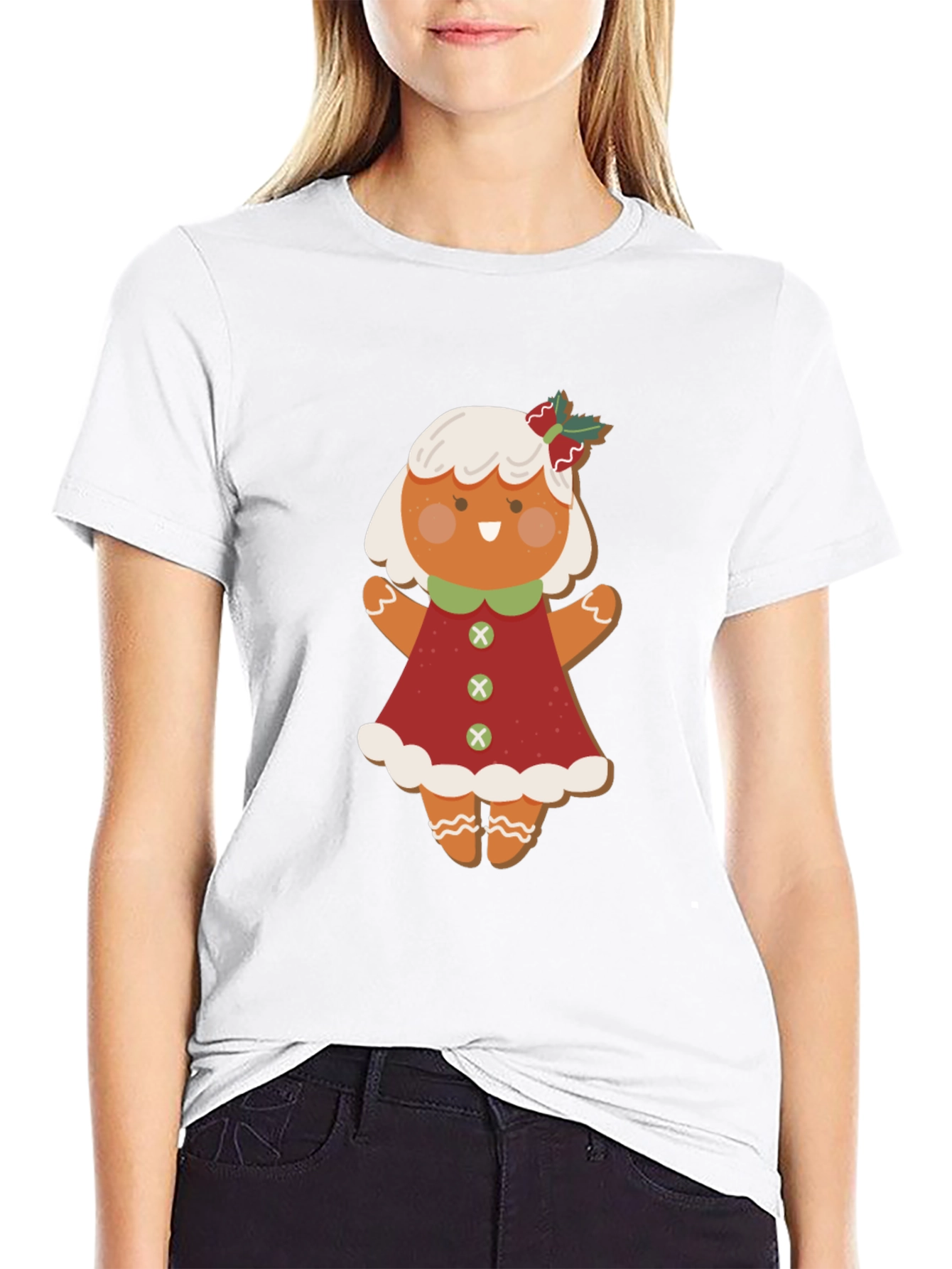Black Gingerbread Girl T-Shirt: Festive Holiday Style view 9