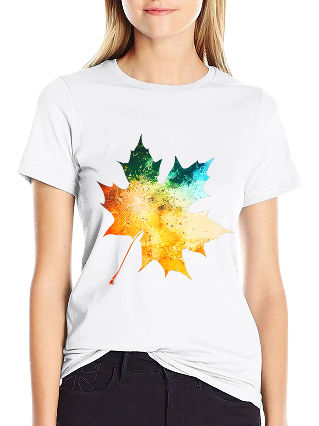 Black Maple Leaf Graphic Tee - Autumn Colors view 9