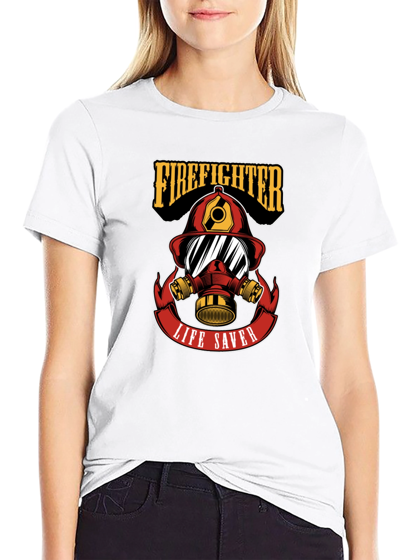 Black Firefighter Life Saver Graphic T-Shirt - Black view 9