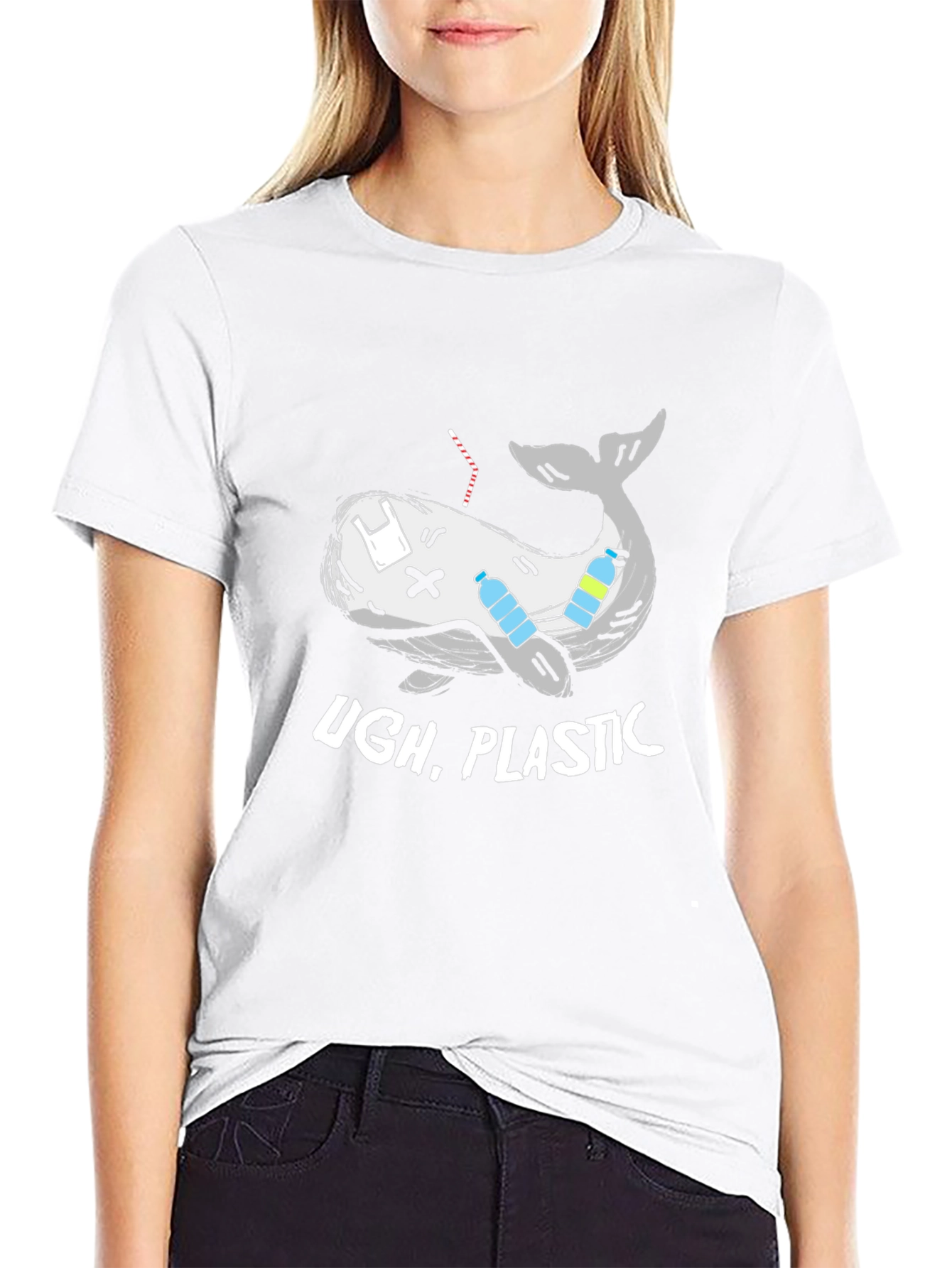 Black Ugh, Plastic! Whale Graphic Tee - Eco-Friendly Awareness T-Shirt view 9