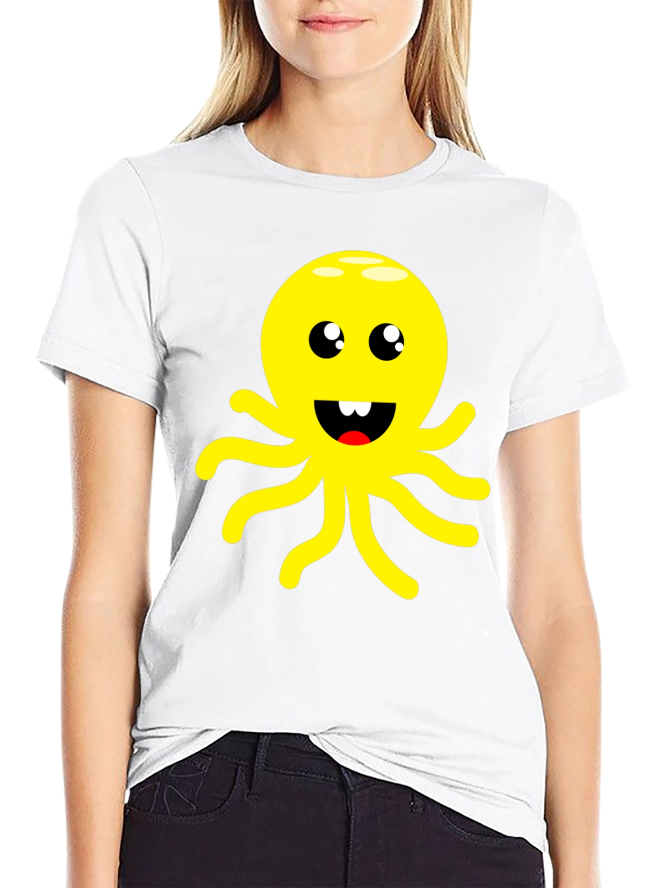 Black Cute Cartoon Octopus Graphic Black T-Shirt view 9