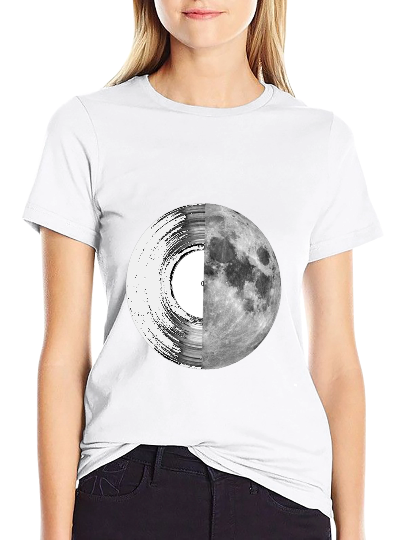 Black Vinyl Moon Graphic Tee - Unique Music Lover Shirt view 9