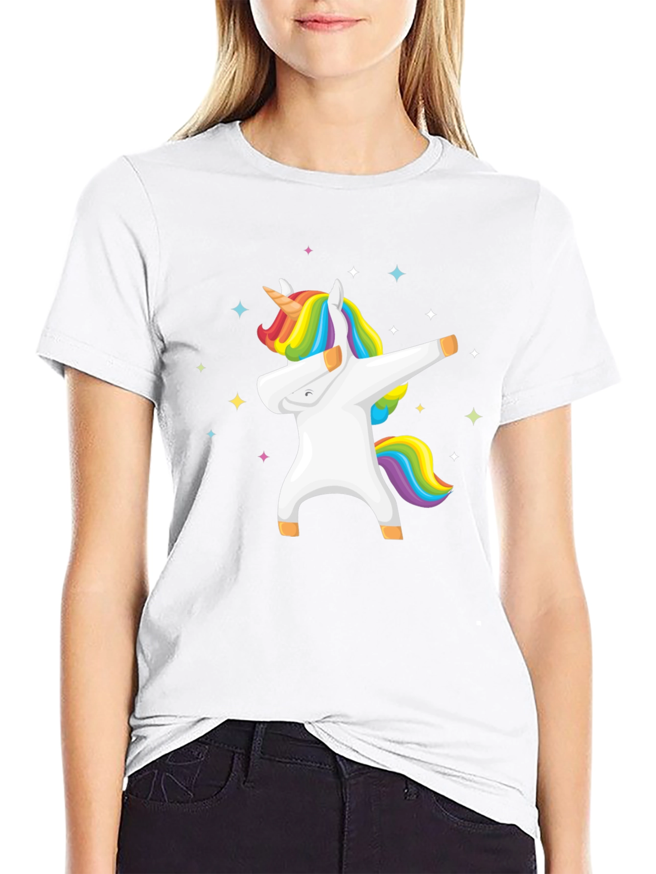Black Dabbing Unicorn Graphic Tee - Black Cotton T-Shirt view 9