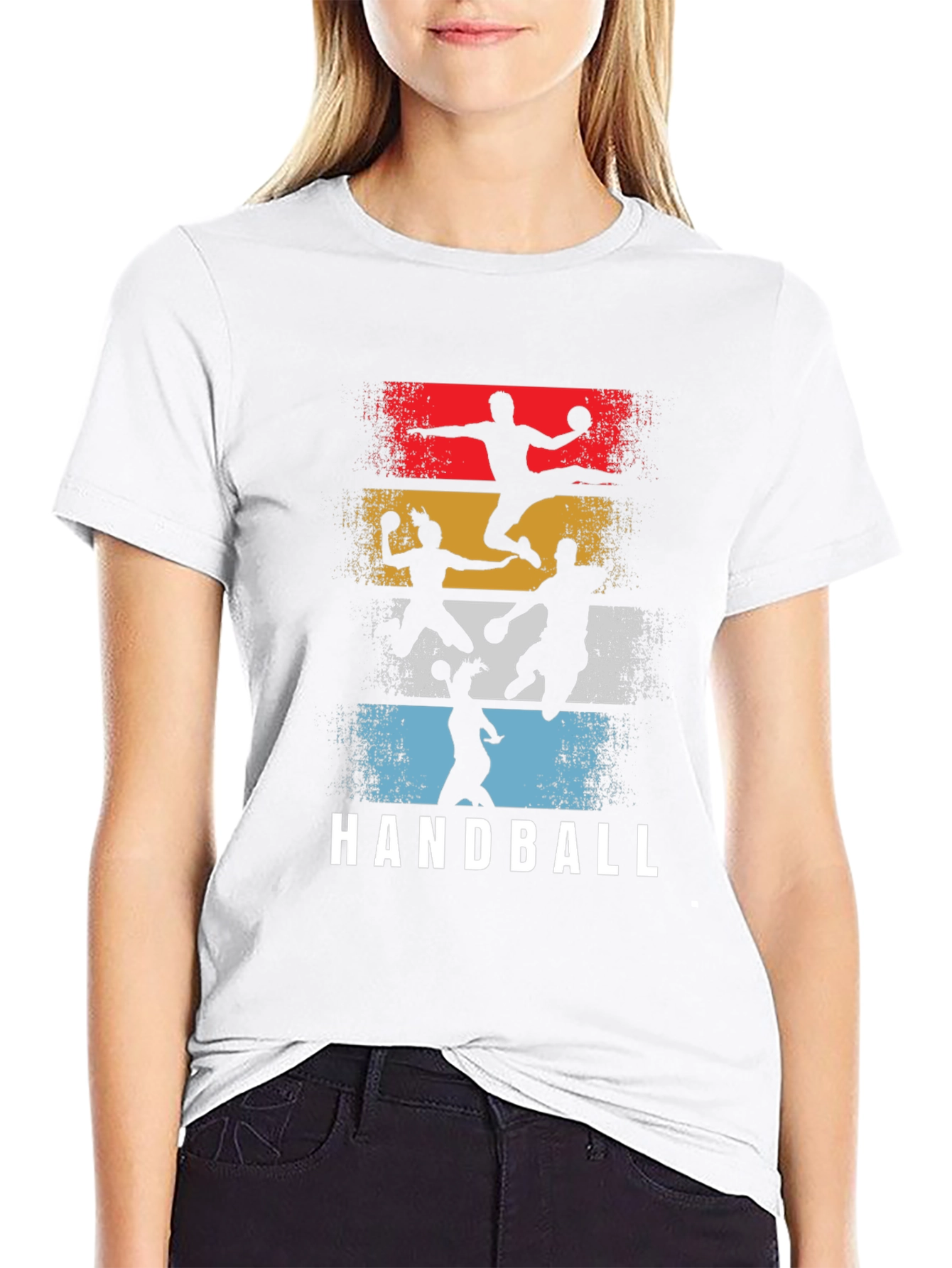 Black Handball Retro Graphic T-Shirt - Player Silhouette Design view 9