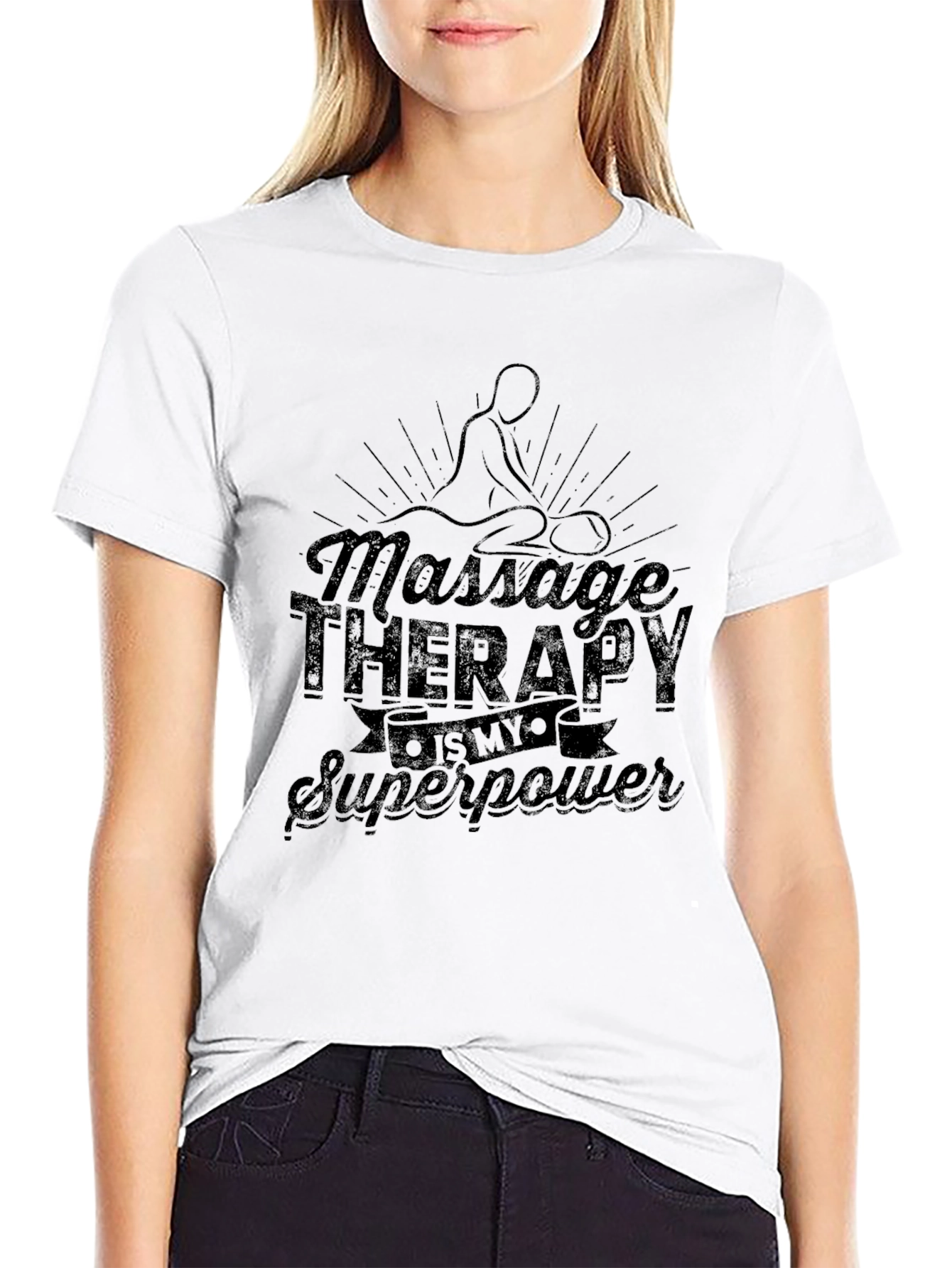 Black Massage Therapy Superpower T-Shirt - Black Graphic Tee view 9