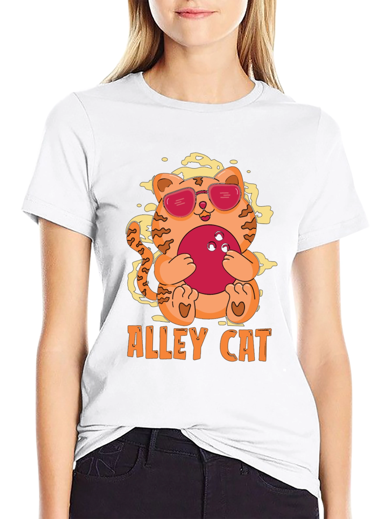 Black Alley Cat Bowling T-Shirt - Cool Kitten Design view 9