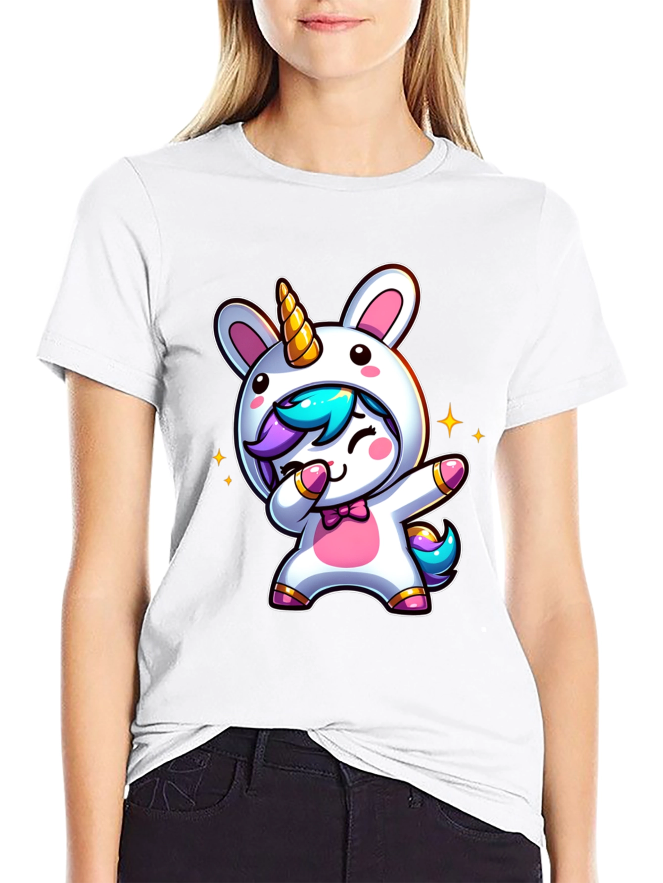 Black Cute Unicorn Dab Black T-Shirt view 9
