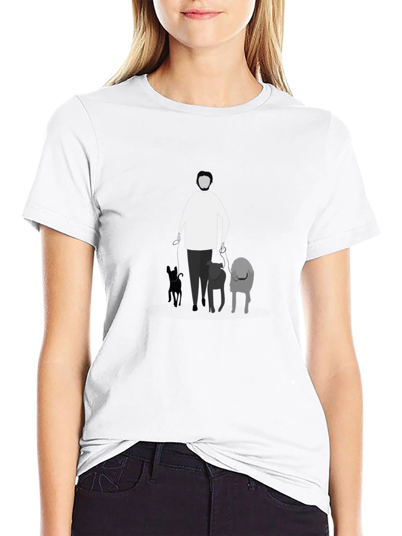 Black Man's Walking Dogs Graphic Tee Shirt - Black view 9