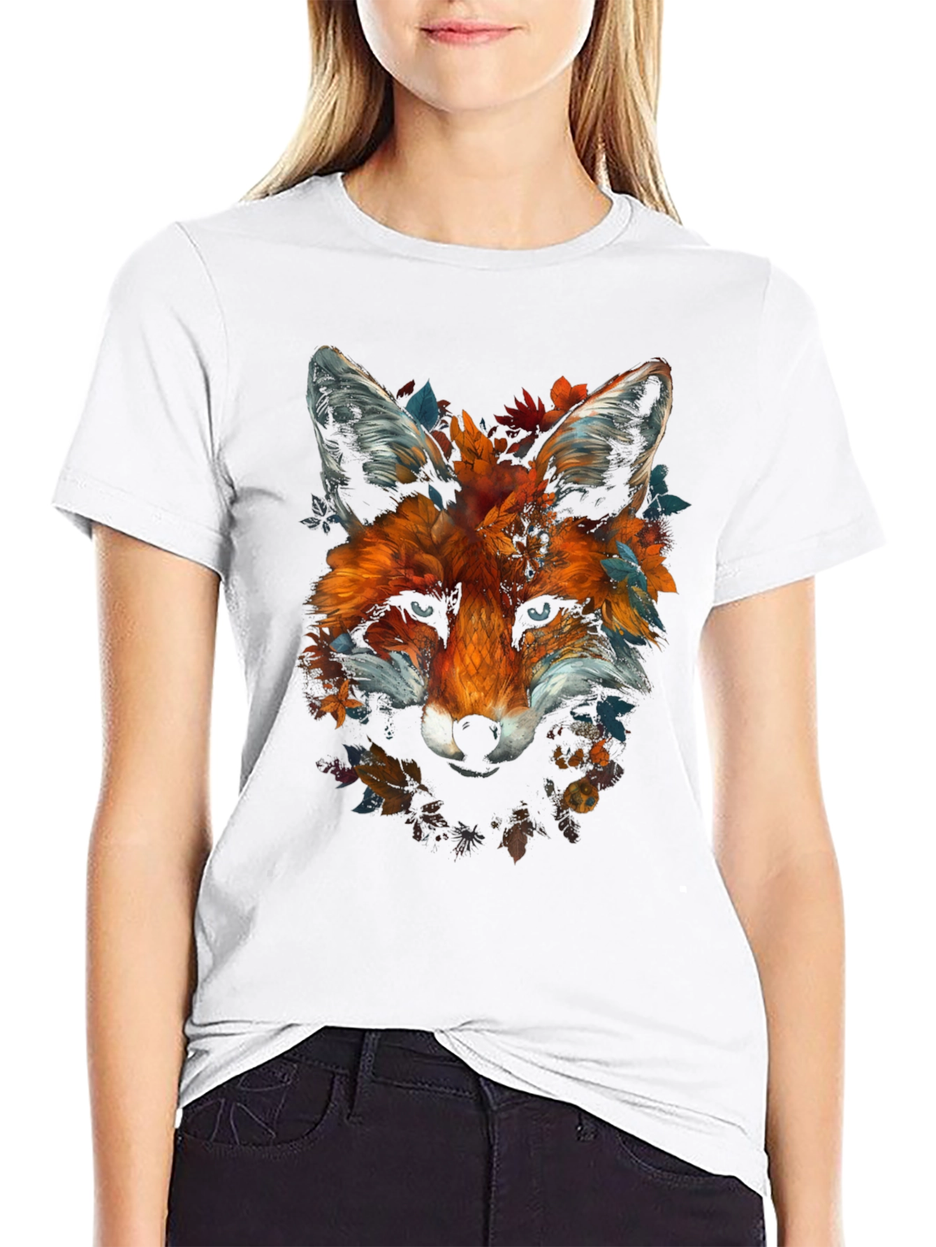 Black Fox Floral Graphic Tee - Unique Animal Design view 9