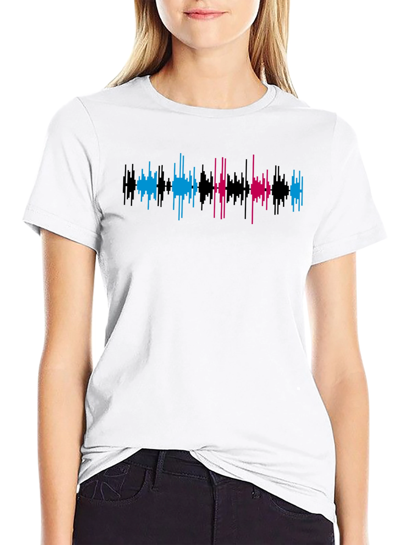 Black Soundwave Graphic Tee - Black Crew Neck T-Shirt view 9