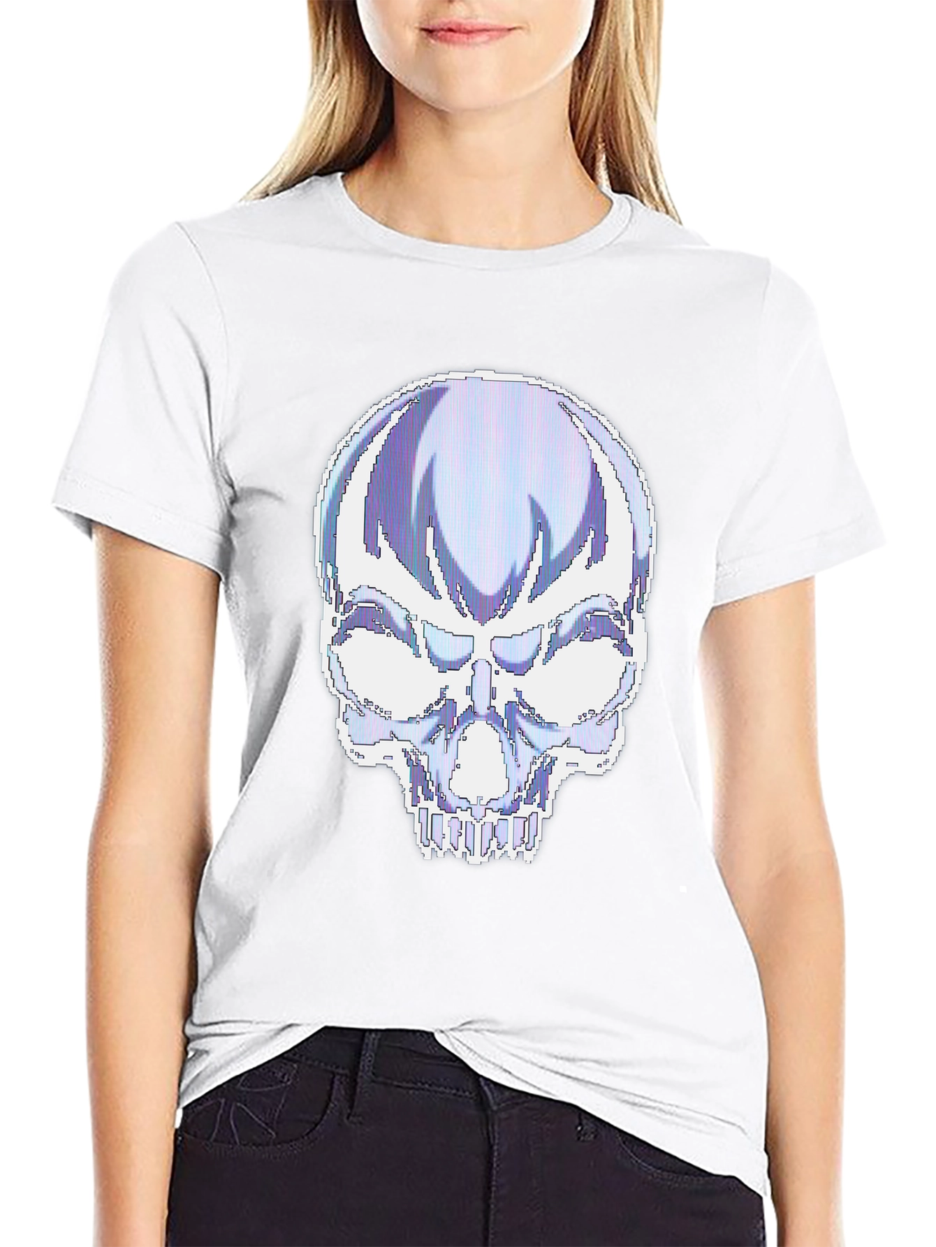 Black Pixelated Skull Graphic T-Shirt view 9