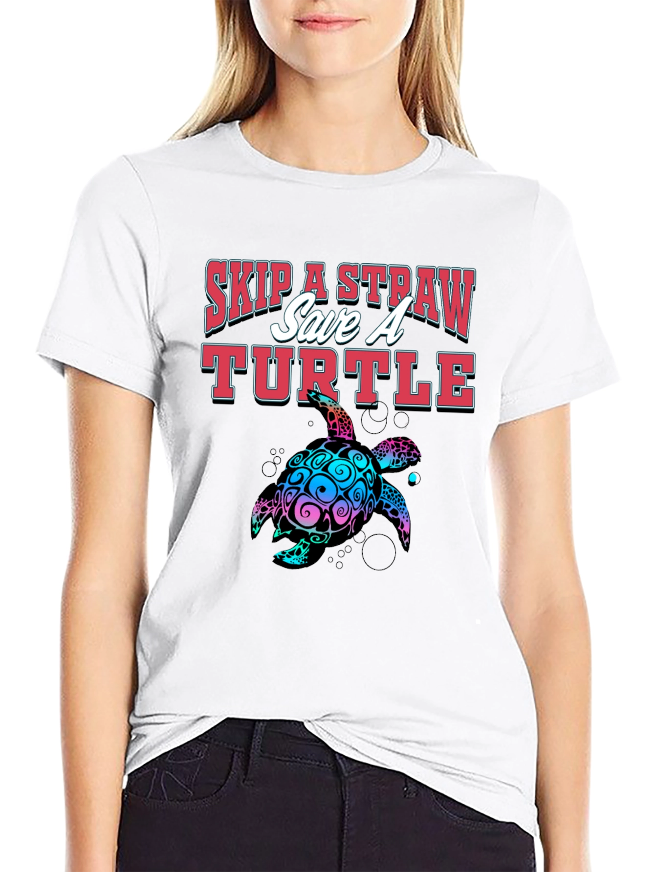 Black Skip A Straw Save A Turtle Graphic T-Shirt view 9