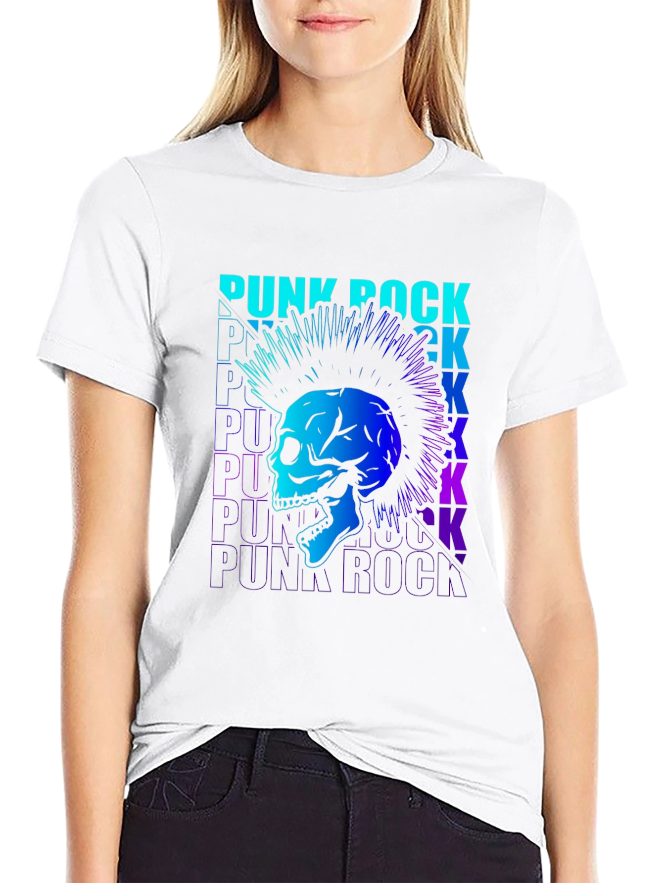Black Punk Rock Skull Graphic T-Shirt view 9