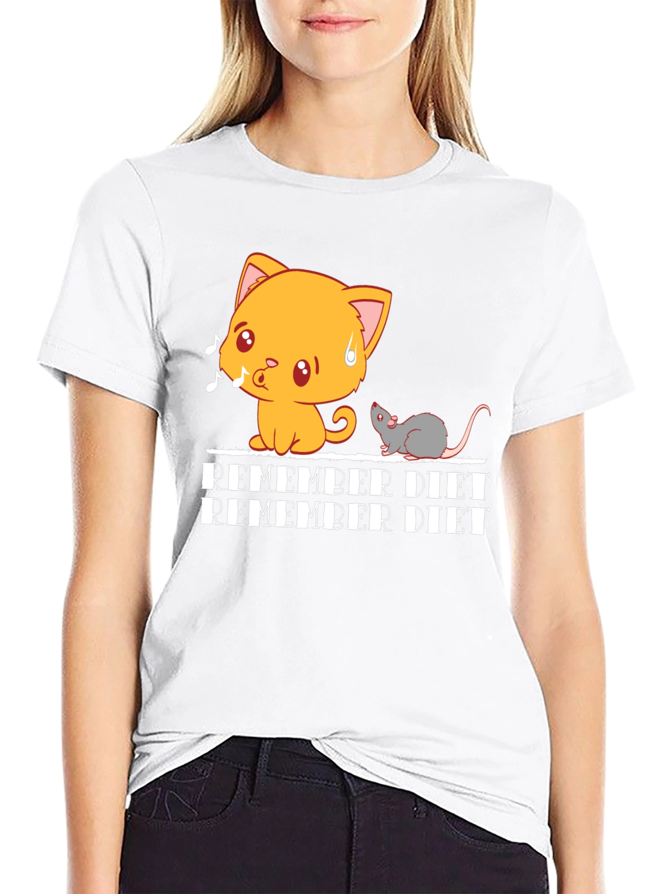 Black Remember Diet T-Shirt - Cute Cat & Mouse Design view 9