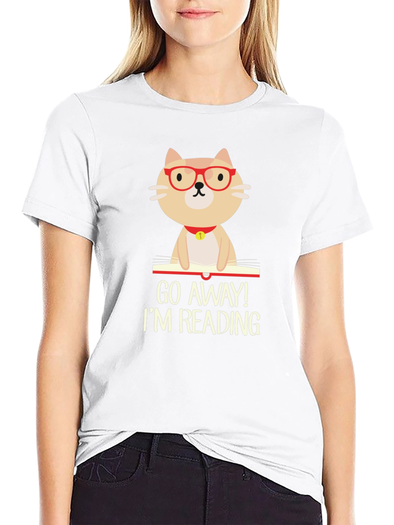 Black Funny Reading Cat Graphic T-Shirt view 9