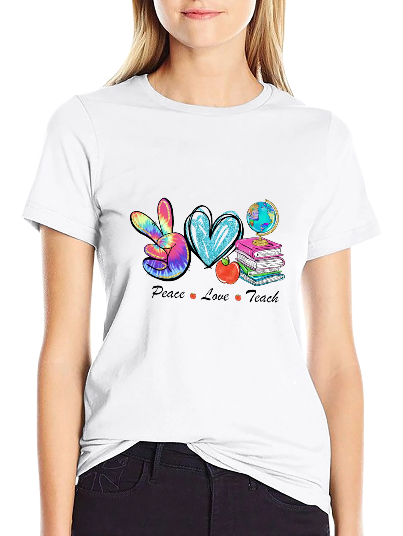 Black Peace Love Teach Graphic Tee view 9