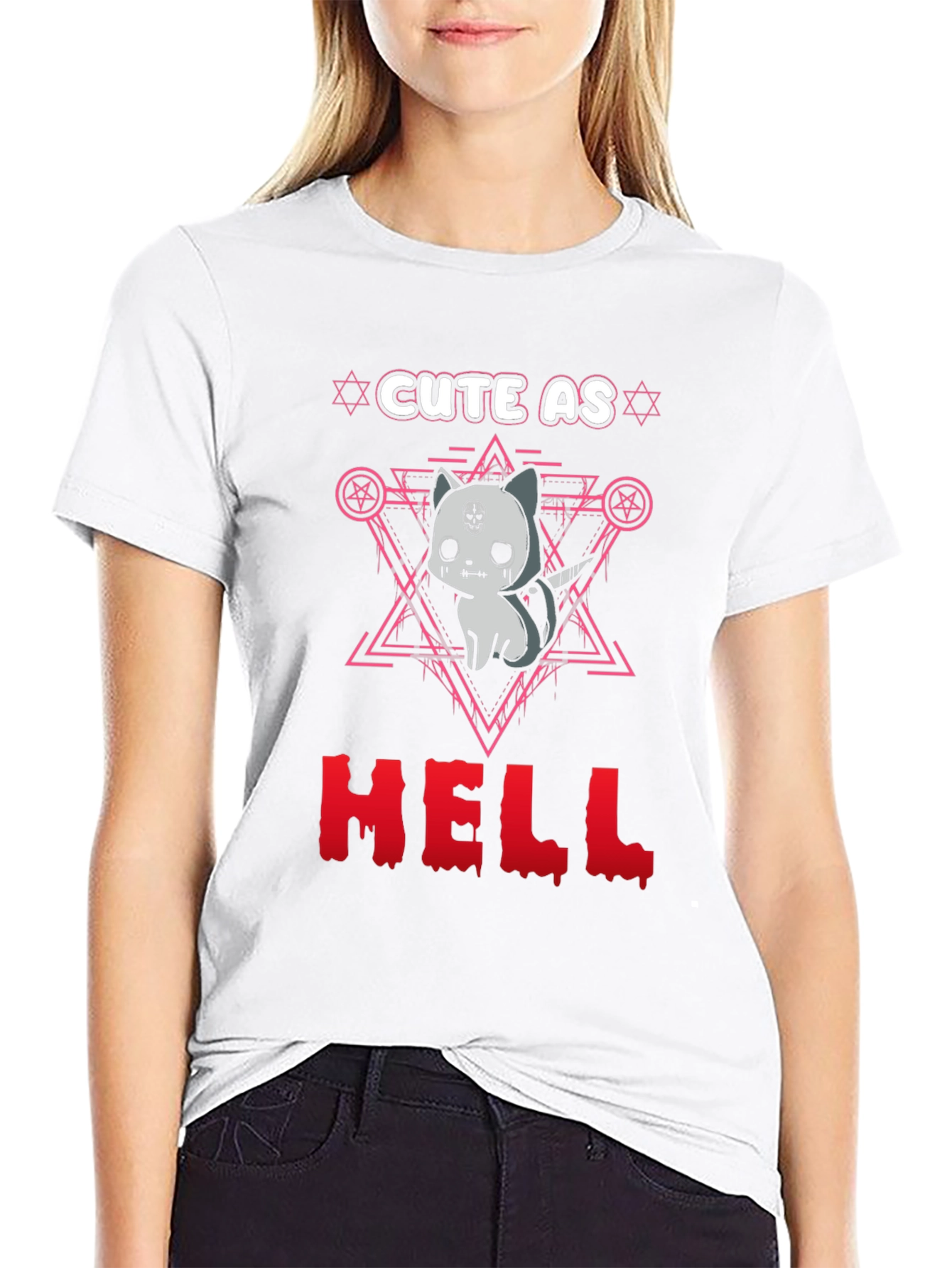 Black Cute as Hell T-Shirt Gothic Satanic Cat view 9