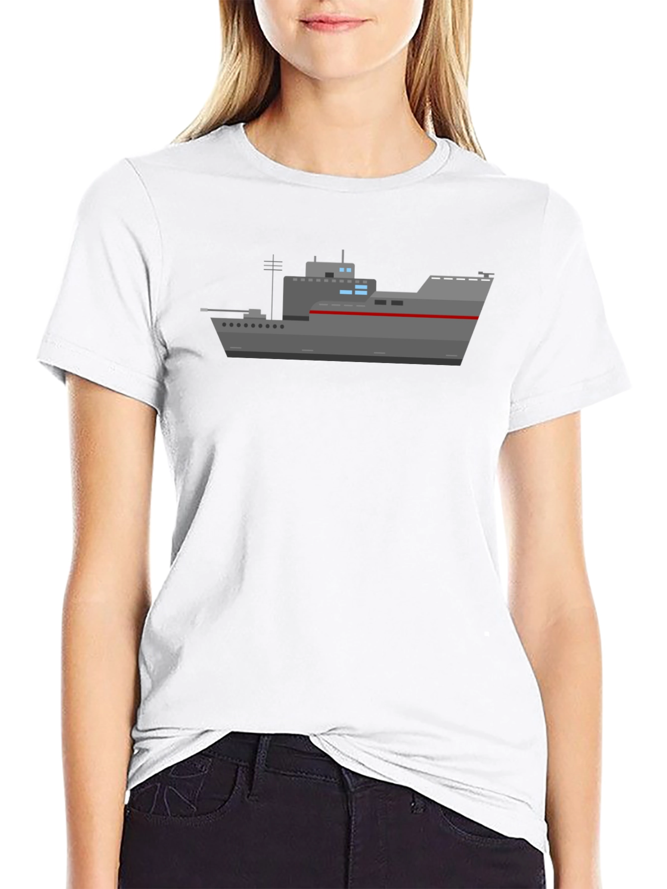 Black Naval Ship Graphic T-Shirt - Black Crew Neck Tee view 9