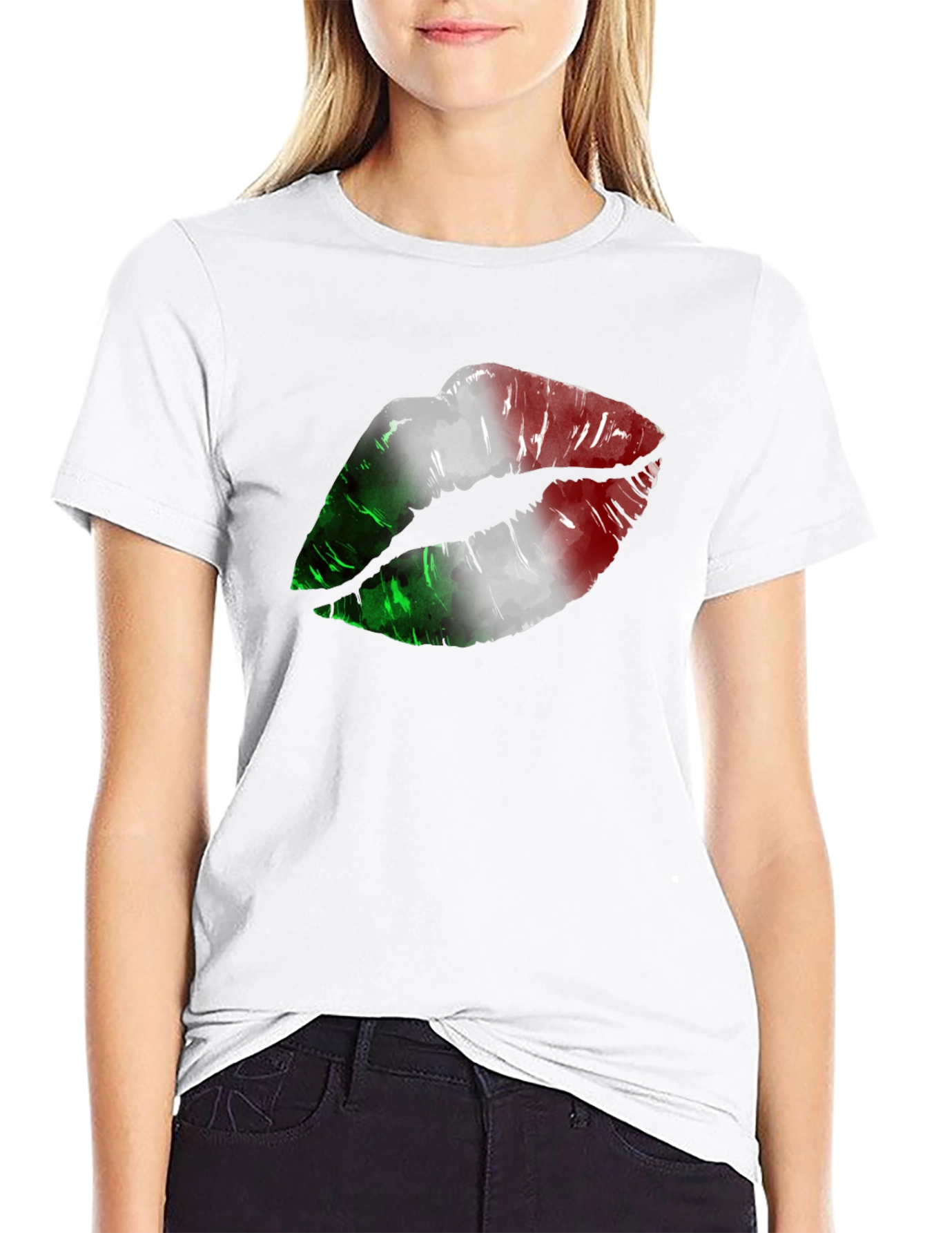 Black Italian Flag Lips Graphic T-Shirt view 9