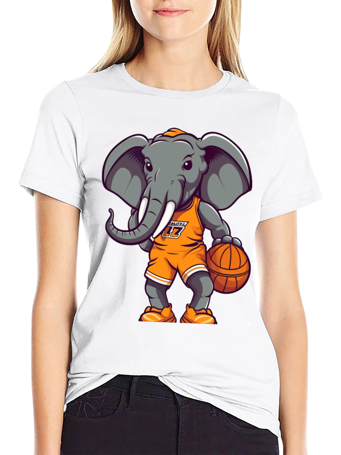 Black Cartoon Elephant Basketball T-Shirt view 9