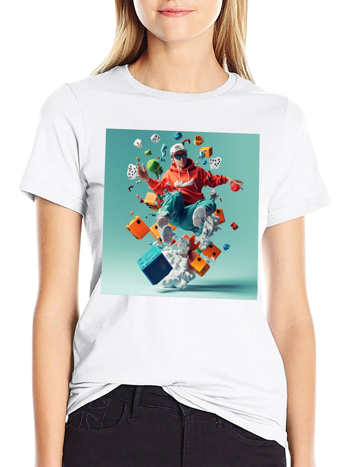 Artistic Dice Graphic Tee - Casual Cotton T-Shirt - 9
