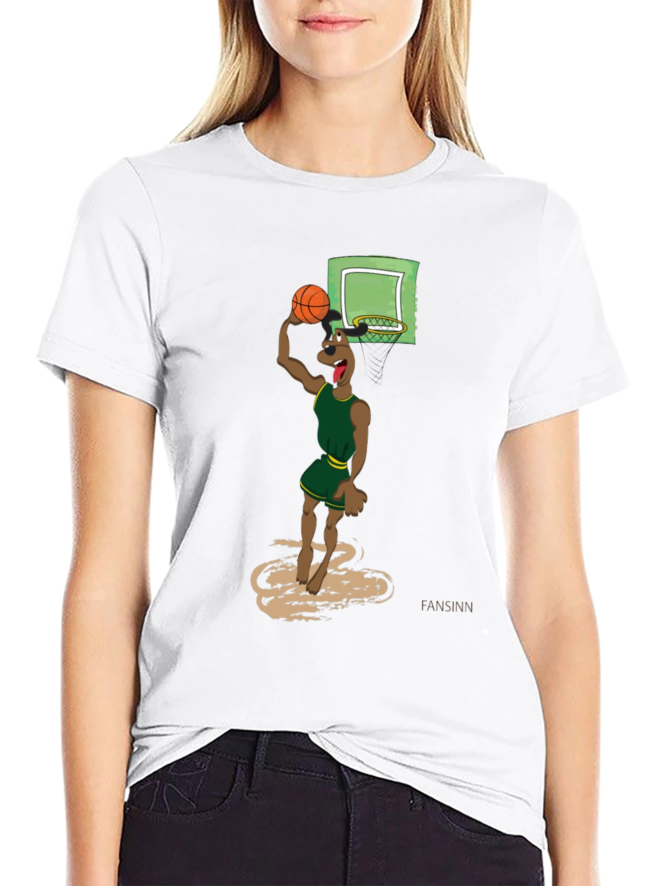 Black Cartoon Dog Basketball Graphic T-Shirt view 9