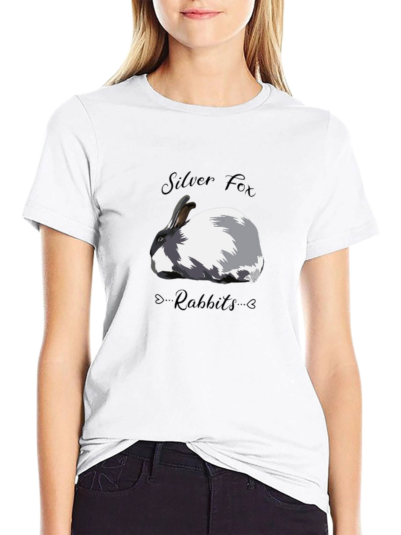 Black Silver Fox Rabbit Graphic T-Shirt view 9