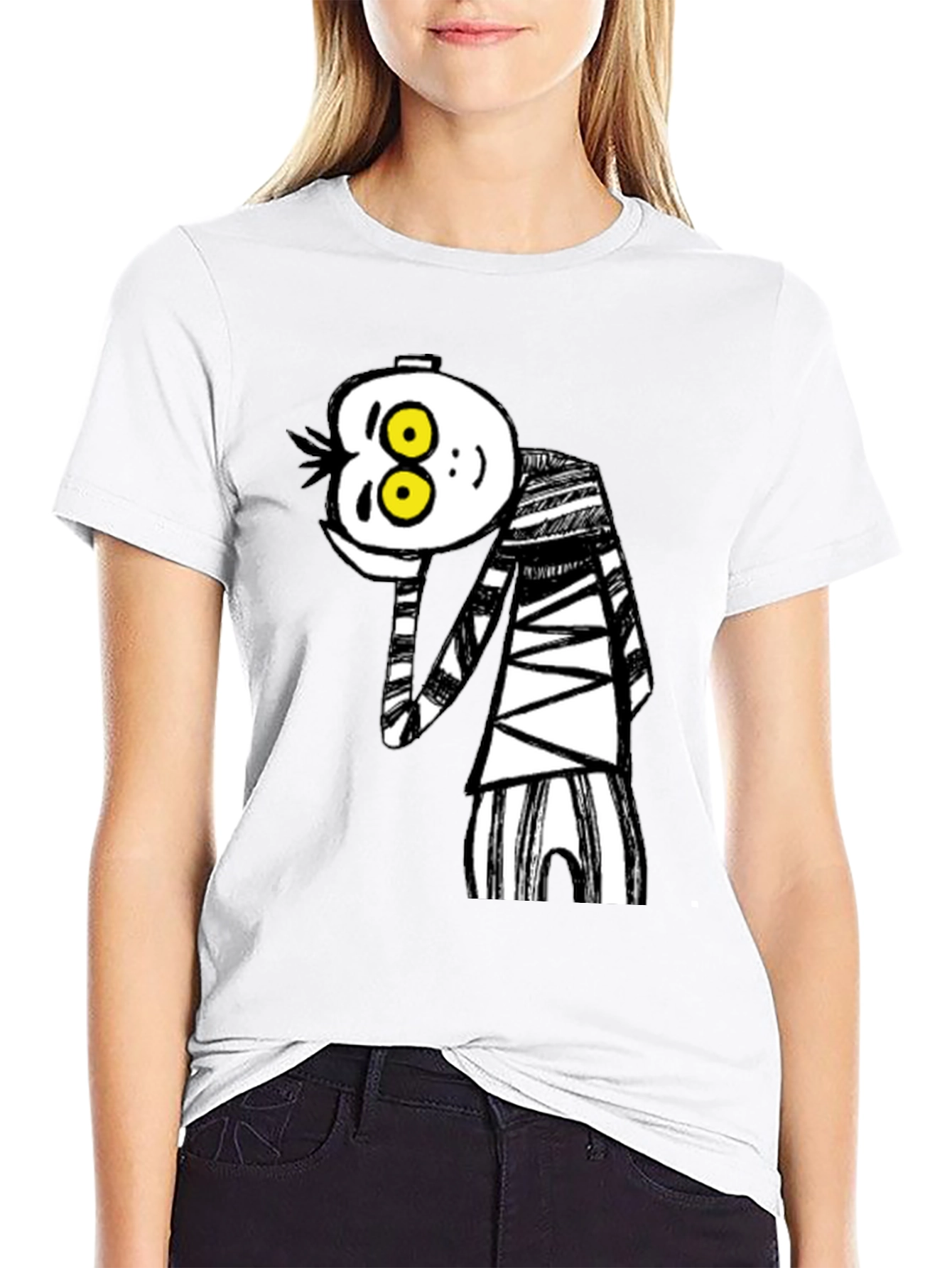 Black Whimsical Cartoon Character Graphic T-Shirt view 9