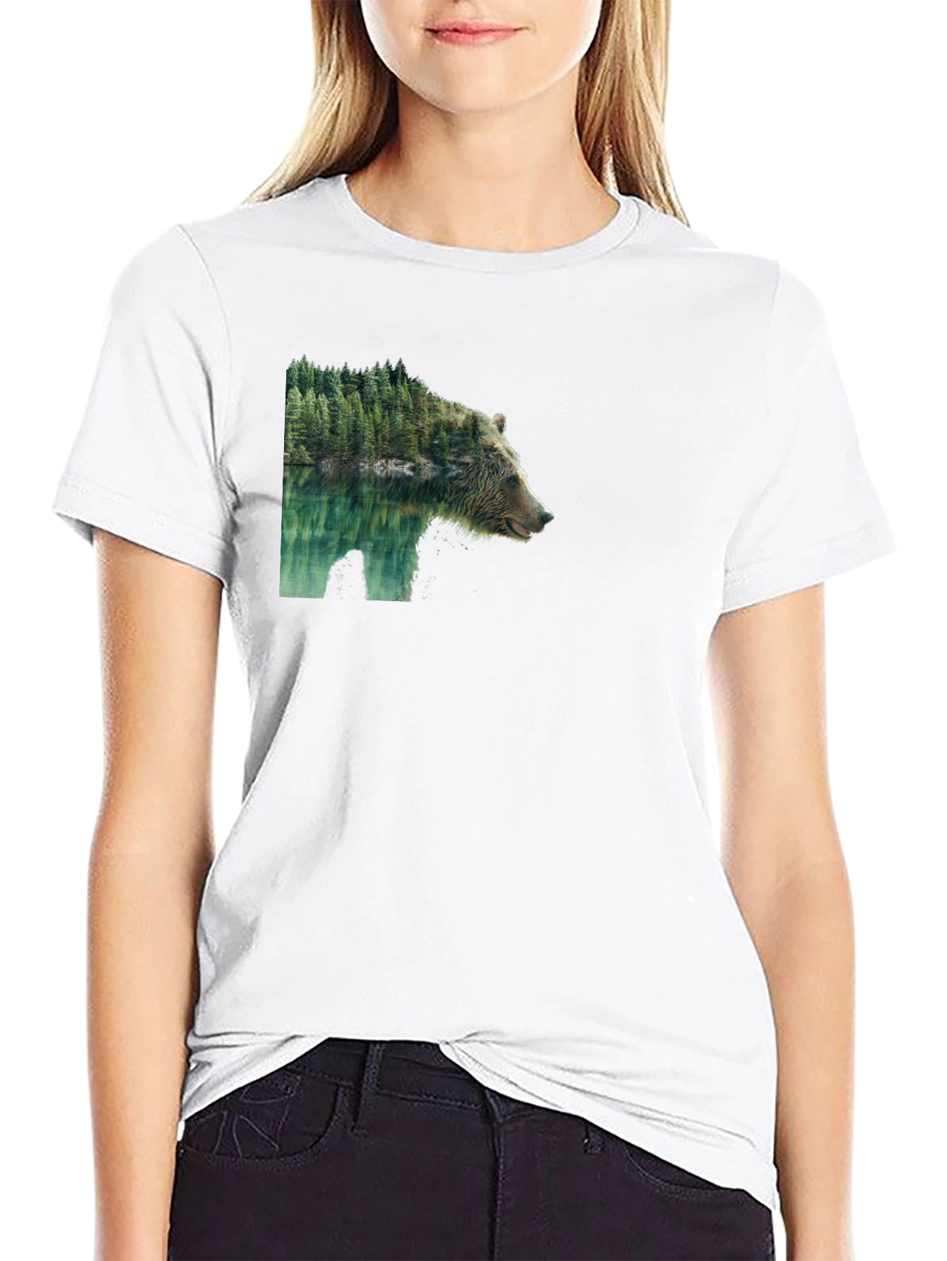Black Bear & Forest Graphic Tee - Nature Inspired Print view 9