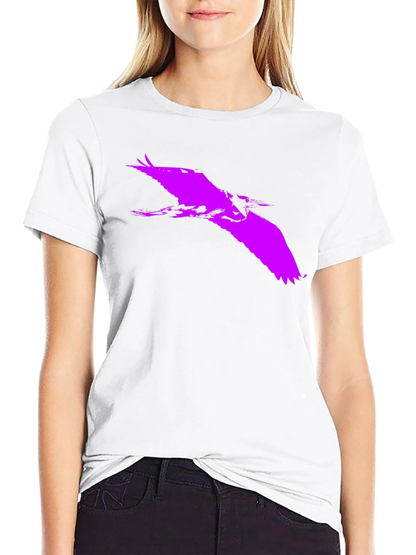 Black Bold Purple Heron Silhouette on Black Tee view 9