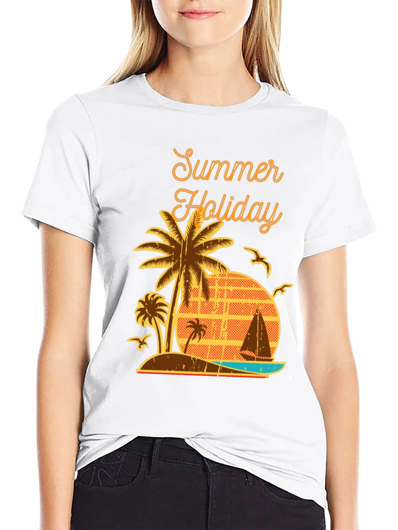 Black Summer Holiday Graphic T-Shirt - Palm Tree Beach Design view 9