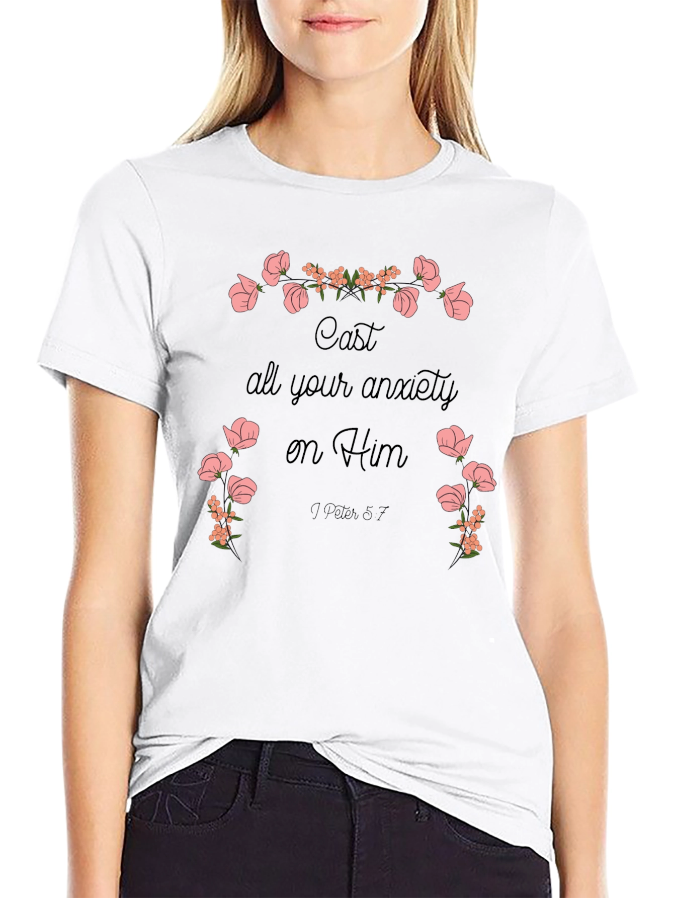 Black Floral Scripture T-Shirt - Cast Your Anxiety view 9