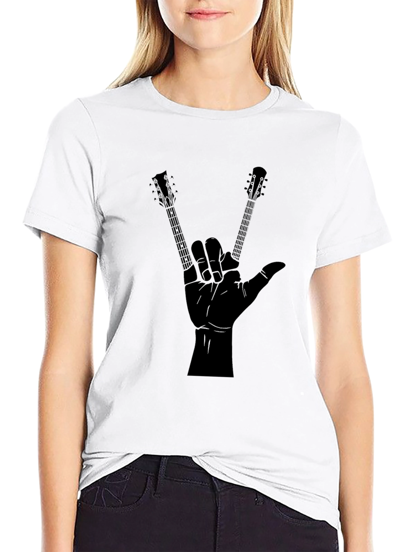 Black Rock On Guitar Hand T-Shirt - Music Lover Tee view 9