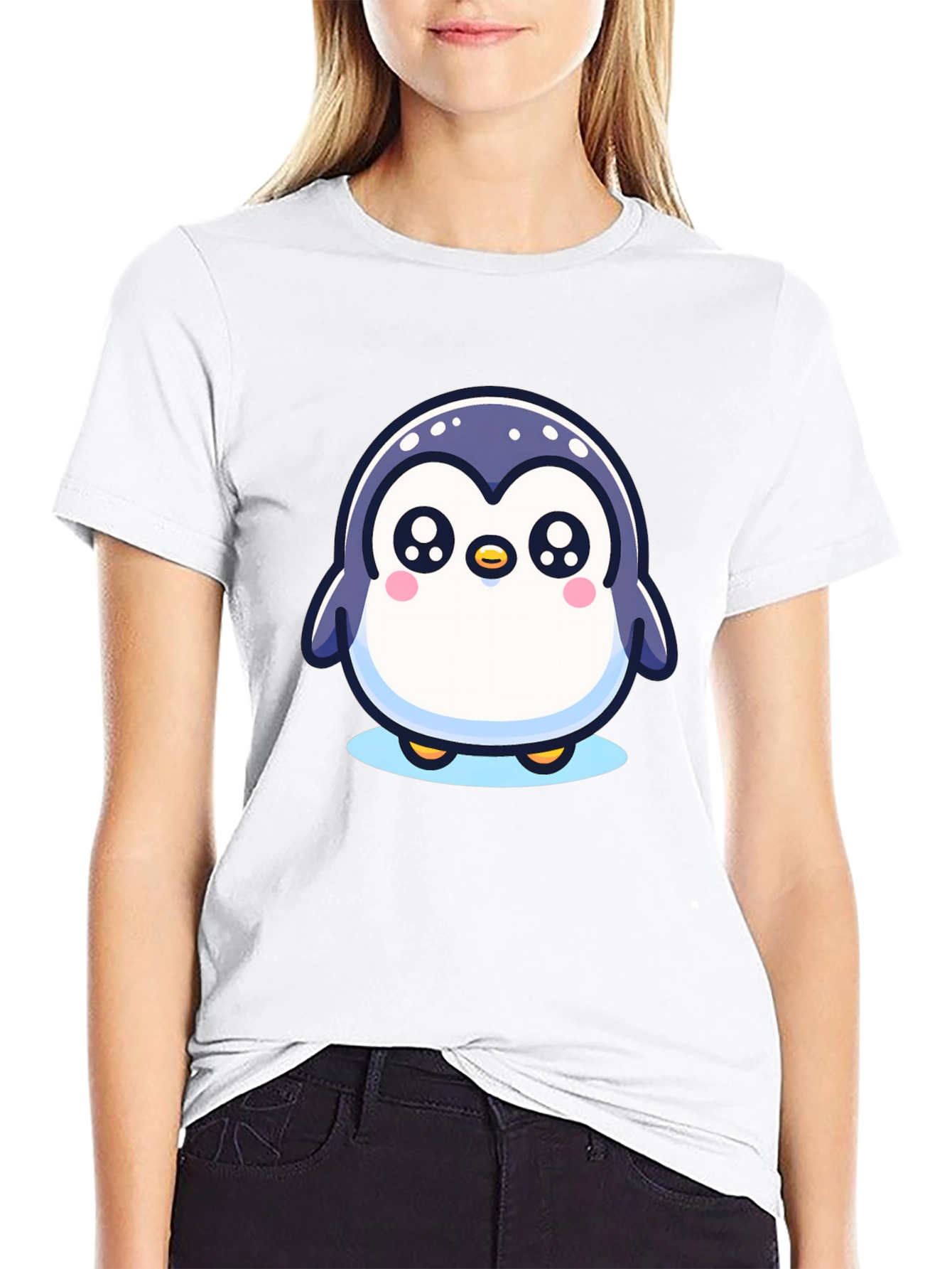 Black Cute Penguin Graphic Black T-Shirt view 9