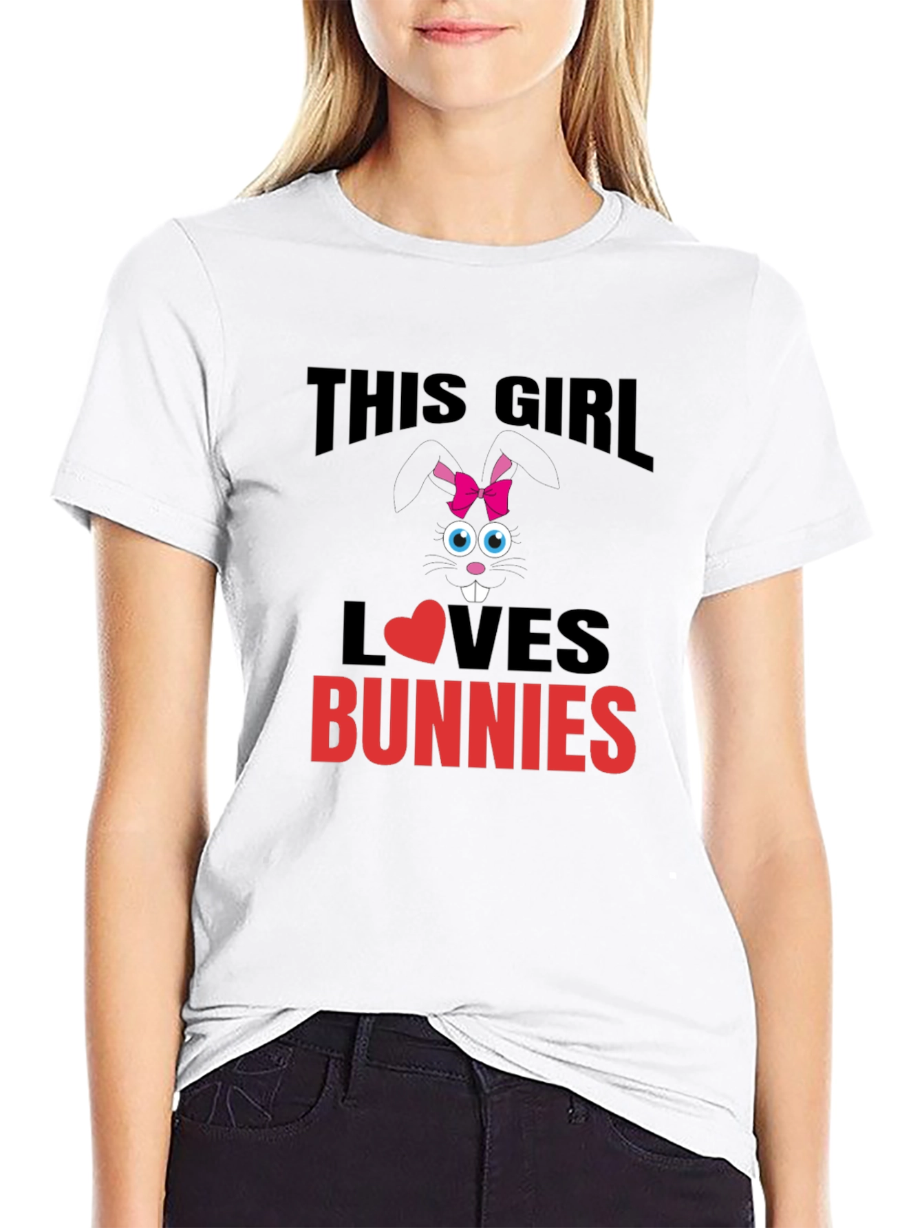 Black This Girl Loves Bunnies T-Shirt - Black Cotton Tee view 9