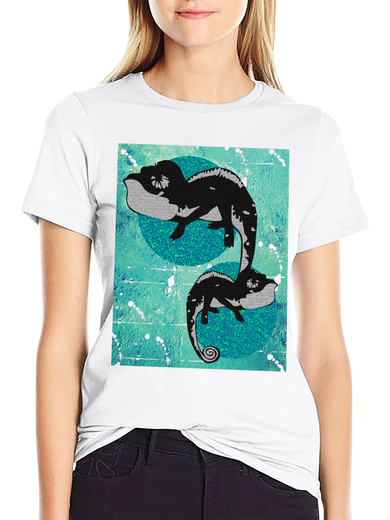 Black Chameleon Graphic Print Black T-Shirt view 9