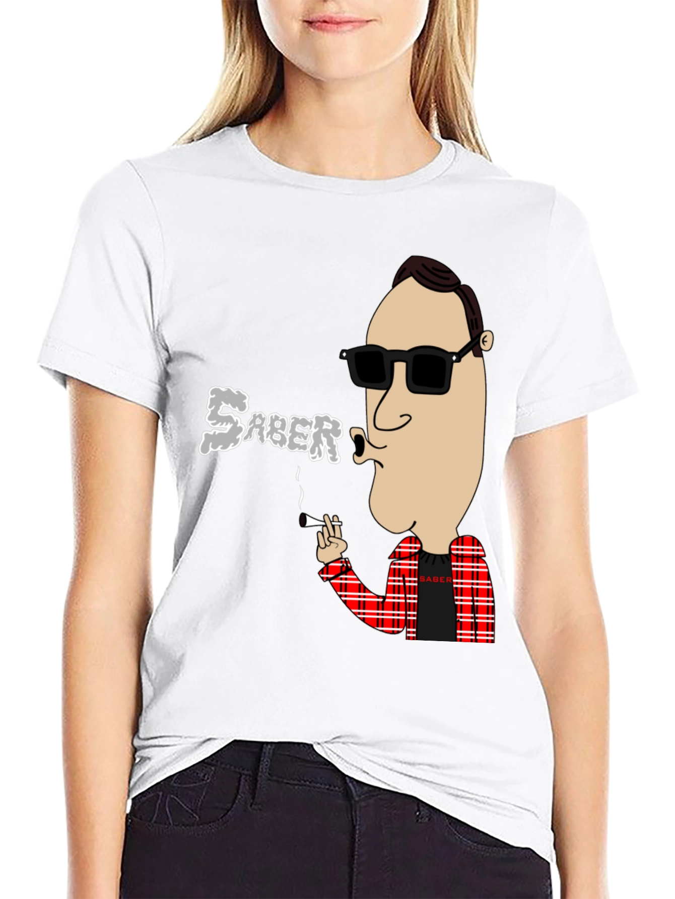 Black Saber Smoking Cartoon T-Shirt view 9